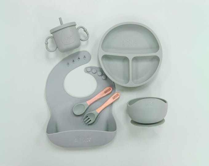 Personalized Silicone Baby Weaning Set, Baby Plate Set with Name, Baby Feeding Set, Baby Shower Gift