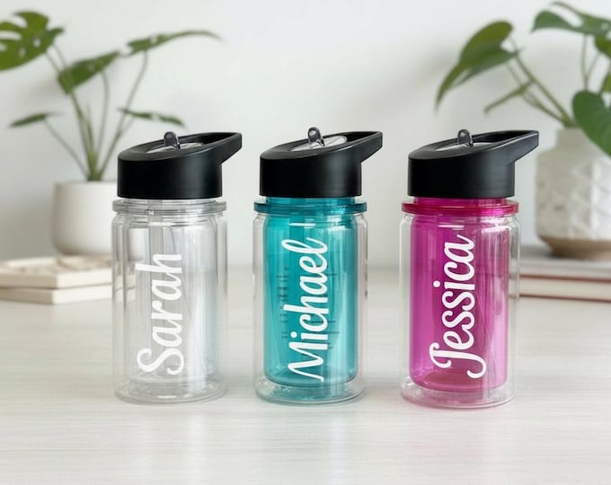 Custom Kids Water Tumbler, Personalized Plastic Kids Water Bottles with Straw, Back to School Gifts for Kids, Custom Name Party Favors