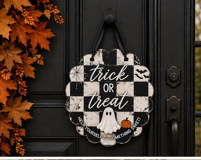 Halloween Candy Basket Charm, Trick or Treat Door Hanger, Kids Halloween Basket Tag, Classroom Candy Sign, Acrylic Halloween wreath decor