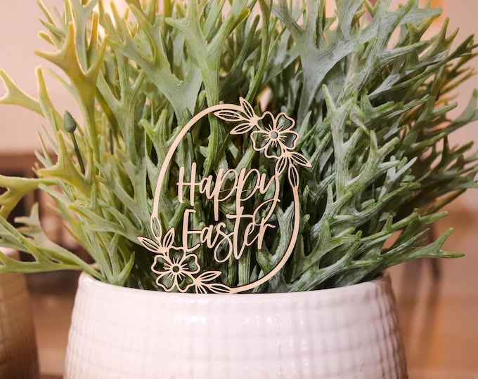 Spring home decor, Easter Flower Pot Decoration, Easter Plant Sign, Easter Plant Sticks, Wooden Easter Egg, Plant Lover Gift