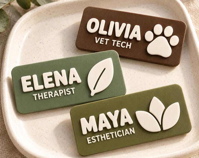 Personalized Vet Tech Name Badge, Custom Acrylic Veterinary Staff Name Tag with Paw Print