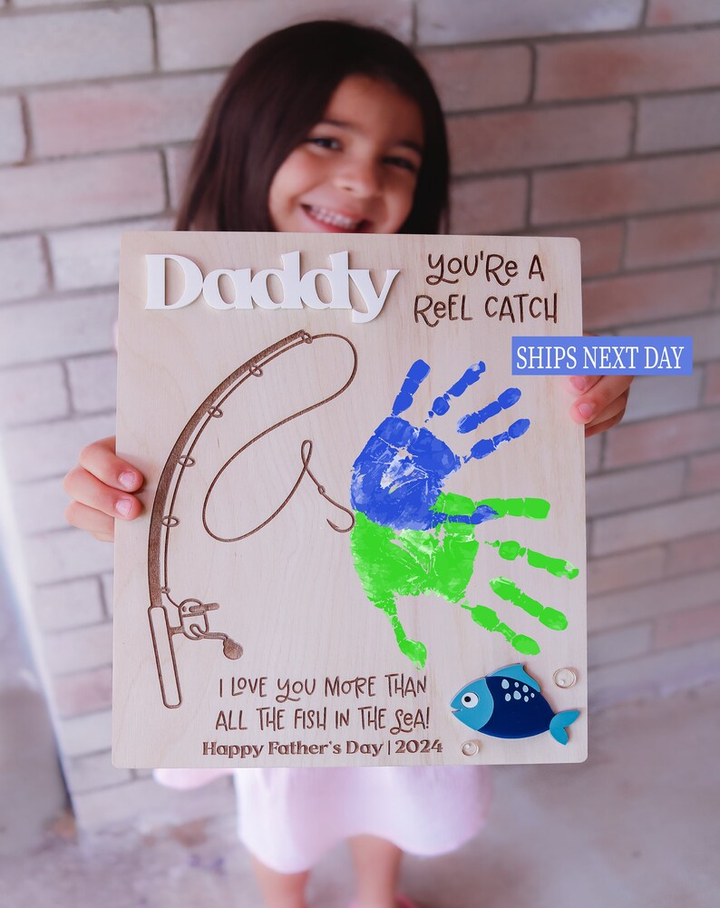Fishing Handprint Sign, Fathers Day Sign, Gift for Dad, Custom ...
