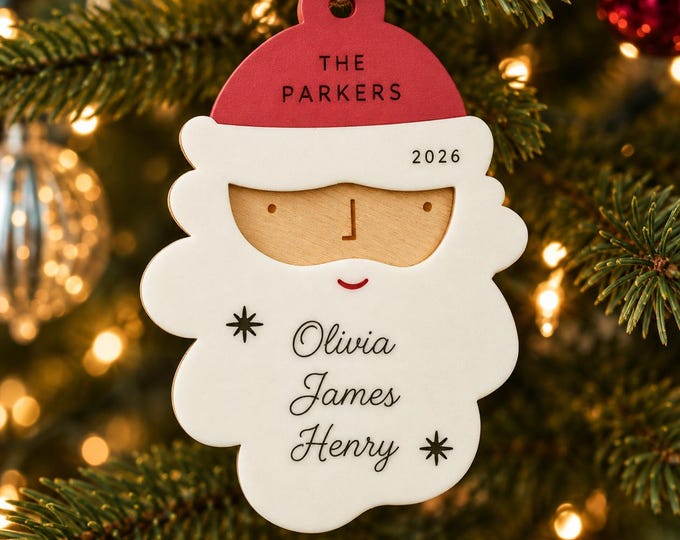 Personalized Santa Family Ornament, Acrylic Christmas Keepsake with Names
