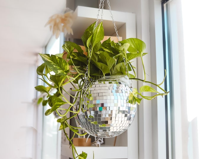 Silver Disco Ball Planter, Plant Hanger, Housewarming Gifts, Macrame Plant Hanger