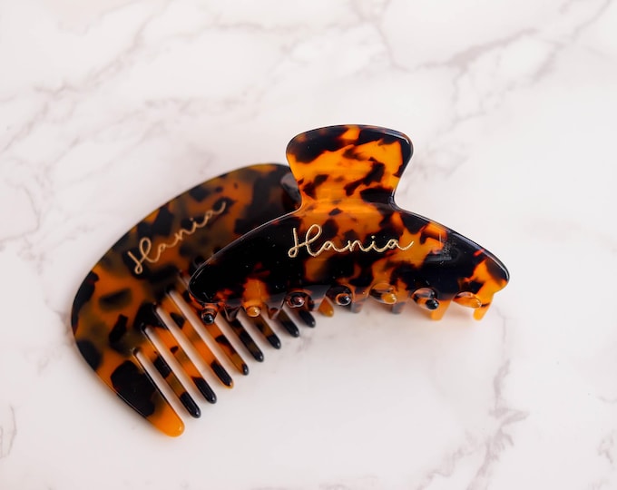 Personalized Fan-Shaped Comb & Claw Clip, Custom Engraved Comb, Engraved Name Hair Accessories, Bridesmaid Gift, Wedding Gift, Maid of honor
