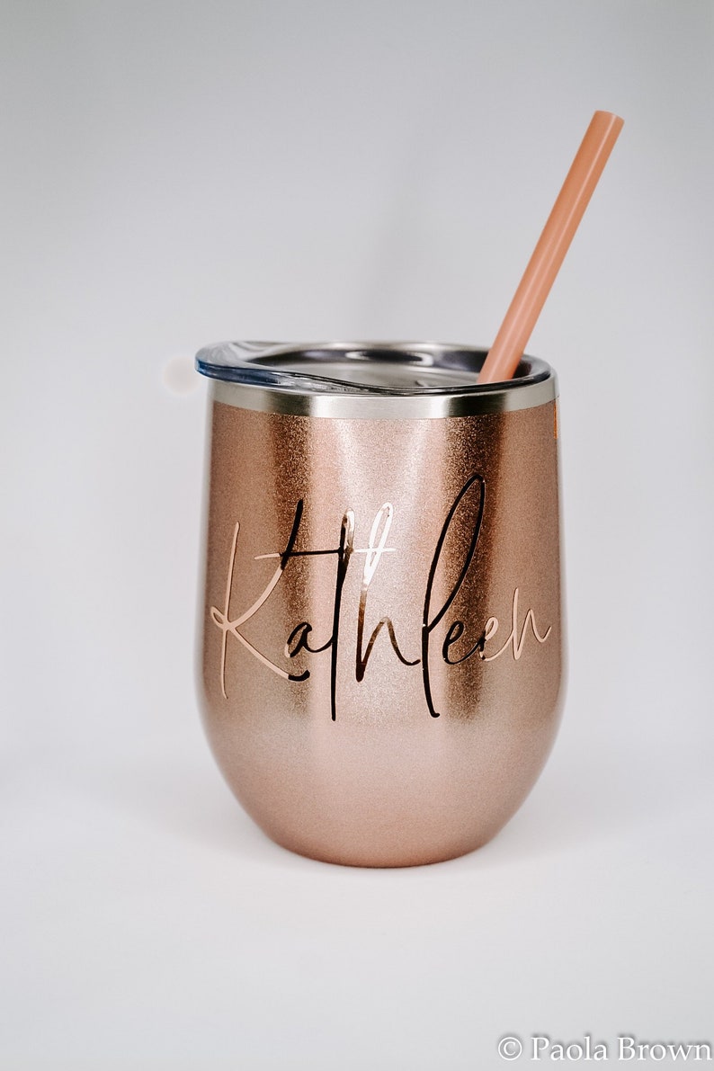 Rose gold Wine tumbler, custom wine glasses, personalize wine glasses, wine glass, wine gift, bridesmaid proposal, bridesmaid gift, wine cup image 1