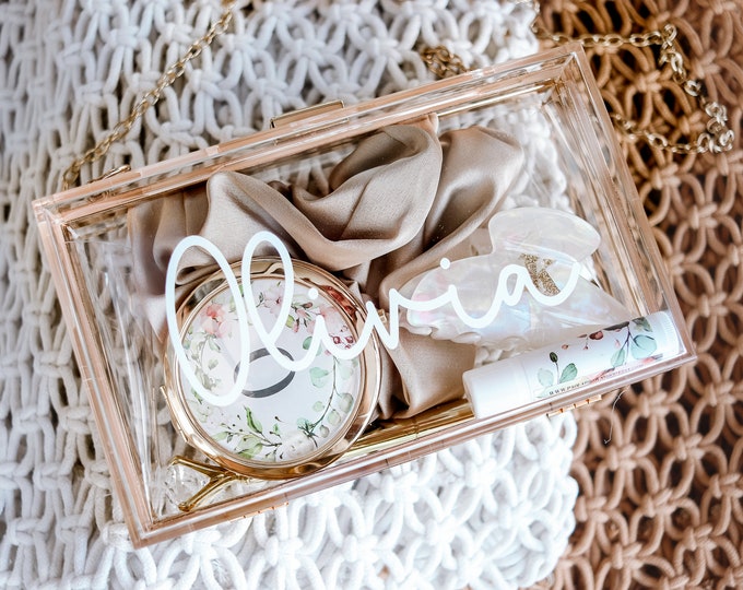 Bag Clear Acrylic with Name,  Customizable Stadium Clear Purse, Bridesmaid Gift, Bachelorete party, Flower Girl Proposal Gift, Concert Bag