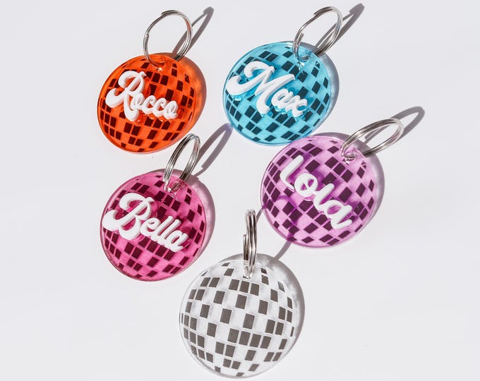 Pet ID Tags, Dog Tags. Cat tags, Disco ball Dog Tag, Pet Tag, Personalized, Dog Name Tag, Cat Name Tag, Pet Name Tag, ID Tag, Keychain