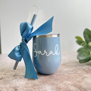 Dusty Blue Custom Wine tumbler, custom wine glasses, personalize wine glasses, personalized wine tumbler bridesmaid proposal bridesmaid gift