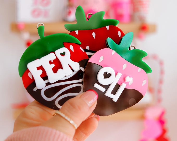 personalized strawberry tag,  strawberry name tag, strawberry name tag, valentines basket tag, love basket tag, strawberry  charm