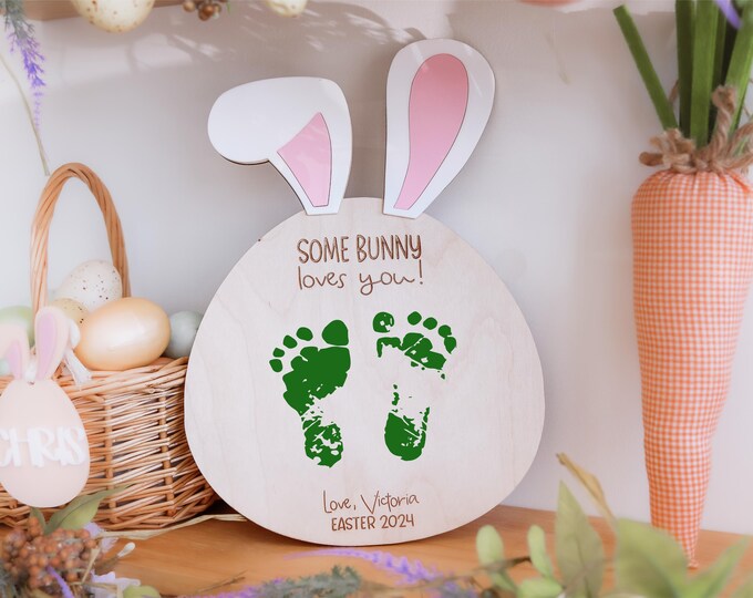 First Easter Board  Easter gift Easter Footprint Bunny Board My First Easter Craft Bunny Footprint Keepsake Board For Baby's First Easter