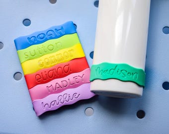 Personalized bottle bands, silicone bands, reusable labels, school, daycare, sports, name bands, custom, waterproof, sippy cup labels, band
