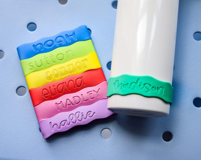 Personalized bottle bands, silicone bands, reusable labels, school, daycare, sports, name bands, custom, waterproof, sippy cup labels, band