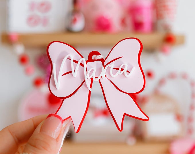Bow name Tag |  Day Tags| |  Tags| Personalized  Basket Tag| Bow name tag | Galentines gifts party favors