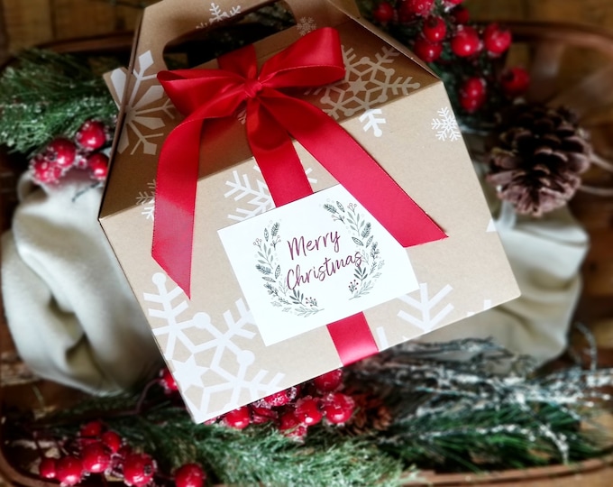 ON SALE! Christmas box, Christmas wrapping, gold box, gold polka dot box, personalized gift box, custom gift box with custom ribbon.