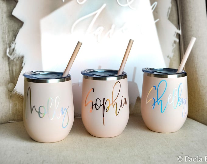 Custom Wine tumbler, custom wine glasses, personalize wine glasses, personalized wine tumbler, bridesmaid proposal bridesmaid gift blush cup