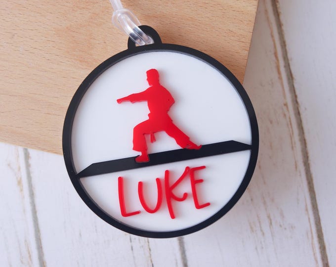 Personalized Tae Kwon Do bag tag, personalized martial arts name tag, custom tae kwon do keychain for backpack, martial arts mom name tag