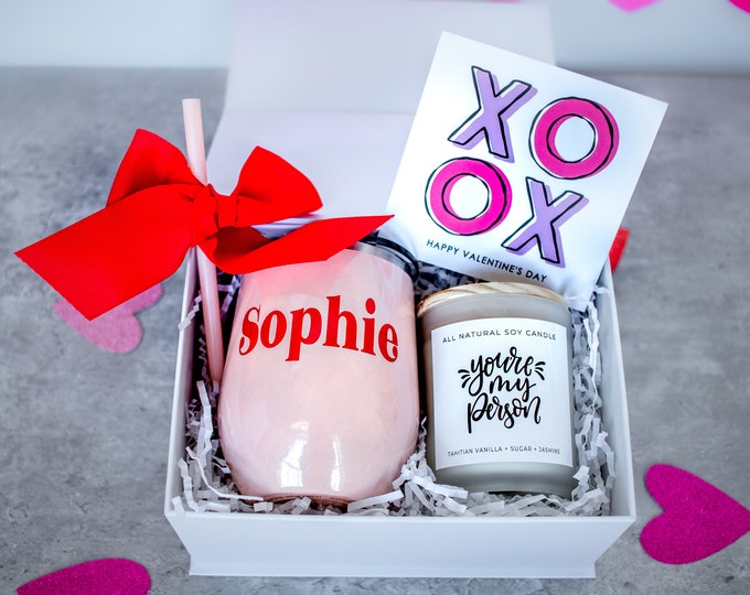 Valentines Candle gift Valentines Day Gift Box Idea Galentines Day Gift Box for Friend  Personalized Custom Name Wine tumbler friendship day