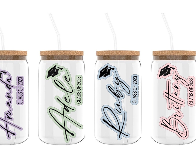 Graduation glass can, 2023 Graduation Beer Can Glass Libby Drink Tumbler 16oz Glass Grad Libbey Glass Can, Senior Gift, Graduation Gift