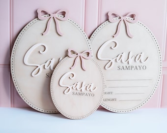 Bow Baby Girl Announcement Sign Baby Girl Nursery Sign Bow Baby Name Sign for Hospital Birth with bow, Coquette baby Sign, Birth Stat Sign