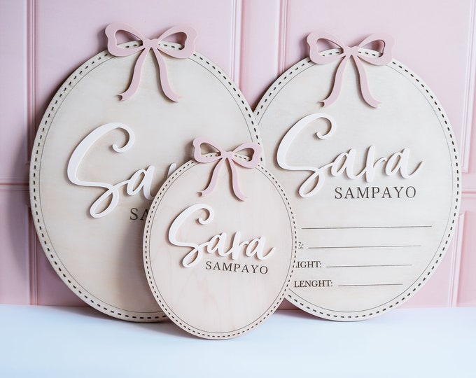 Bow Baby Girl Announcement Sign Baby Girl Nursery Sign Bow Baby Name Sign for Hospital Birth with bow, Coquette baby Sign, Birth Stat Sign