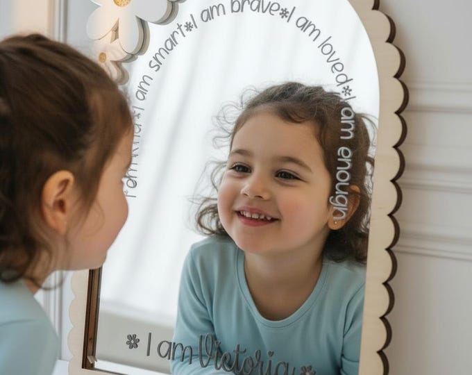 Personalized Daily Affirmation Mirror, Coquette Room Decor, Girl Nursery Mirror, Custom Name Positive Mirror, Bedroom Decor ,Girls Room