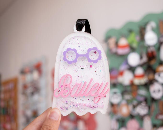 Halloween Shaker Tag | Kids Candy Bag Custom Name tag | Trick Or Treat Basket | Retro Ghost Shaker Personalized Customized