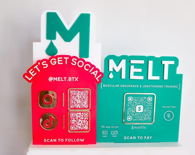 Pilates studio Custom QR Code Sign for Business Social Media Sign Payment Sign Venmo Instagram Scan to Follow Acrylic Counter Display Logo