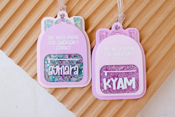 Emergency contact backpack tag, NFC tag, Tap bag tag, special needs, for boys,  safety, school name tag, NFC backpack tag, Kids Luggage Tag