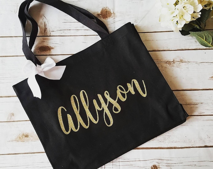 Personalized Tote Bag Wedding Tote Bridesmaid Tote black tote bag