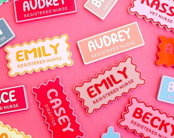 Placa de identificación personalizada, etiqueta de identificación acrílica personalizada, placa de identificación magnética para enfermeras, placa de trabajo, placa de identificación para enfermeras, etiqueta de identificación para maestros, nombre comercial