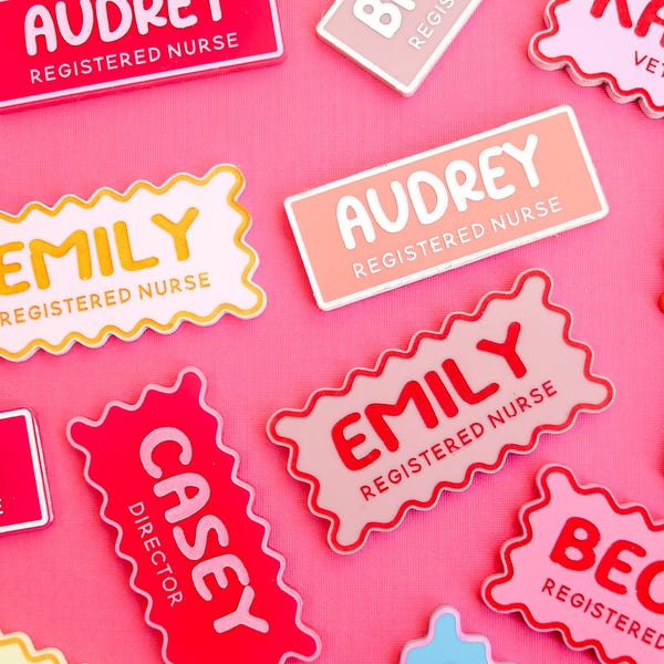 Personalized Name Badge, Custom Acrylic Name Tag, Nurse Name Badge Magnetic, Work Badge, Name Badge Nurses, Teacher Name Tag Business Name