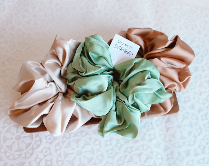 Bridesmaid scrunchie, to have and to hold your hair back, I can't tie the knot without you help me to tie the knot scrunchies for bridesmaid