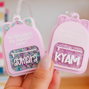 Emergency contact backpack tag, NFC tag, Tap bag tag, special needs, scan tag,  safety, school name tag, NFC backpack tag, Kids Luggage Tag