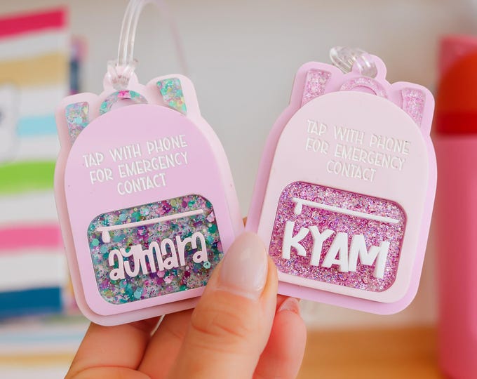 Emergency contact backpack tag, NFC tag, Tap bag tag, special needs, scan tag,  safety, school name tag, NFC backpack tag, Kids Luggage Tag