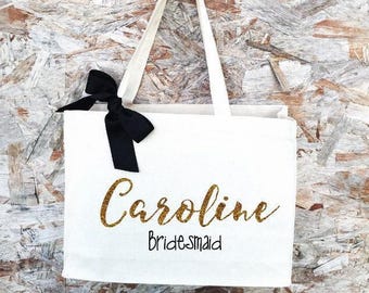 1 Bridesmaid Tote. Bridesmaid Bag. Personalized Tote. Personalized Name Tote. Wedding Day Tote. Bridal Tote. Bride Bag.