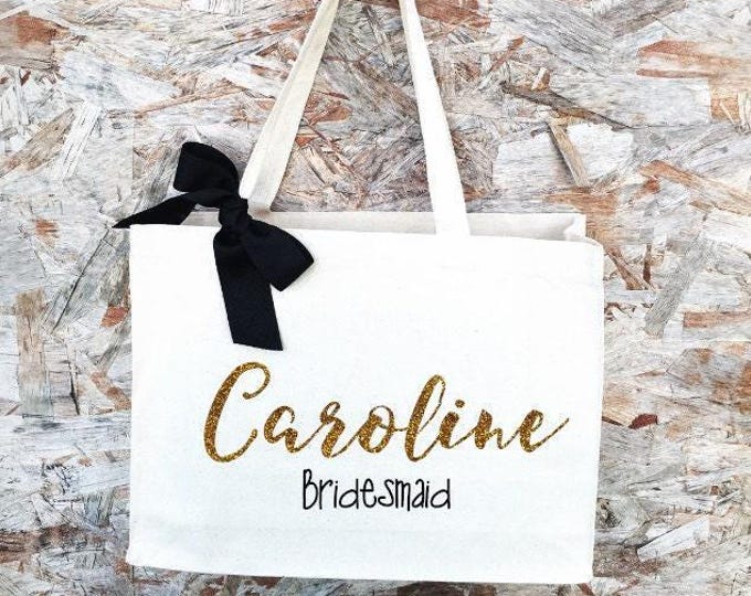 1 Bridesmaid Tote. Bridesmaid Bag. Personalized Tote. Personalized Name Tote. Wedding Day Tote. Bridal Tote. Bride Bag.