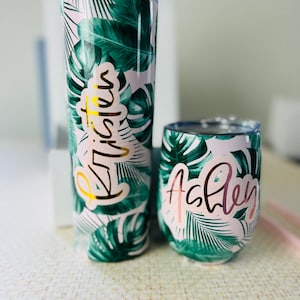 destination wedding tropical wedding Pink Banana Leaf Tumbler Palm Leaf Bachelorette Party Gift Tropical Bridesmaid Gift Beach Palm tree