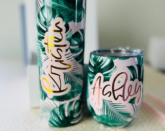 destination wedding tropical wedding Pink Banana Leaf Tumbler Palm Leaf Bachelorette Party Gift Tropical Bridesmaid Gift Beach Palm tree