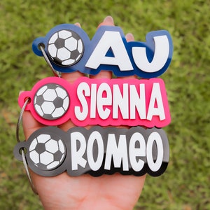 Soccer keychain, soccer team keychain, soccer bag tag, soccer tag, custom soccer name tag