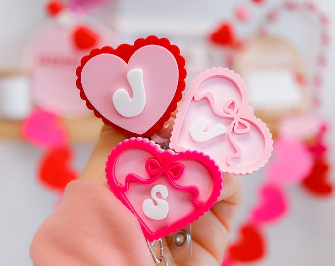Valentines Badge Reel, Red & Pink Heart Badge Reel,  Holiday, RN, Nurse, CNA, Tech, Doctor, Student, Nurse Accessories, Gift For Teacher