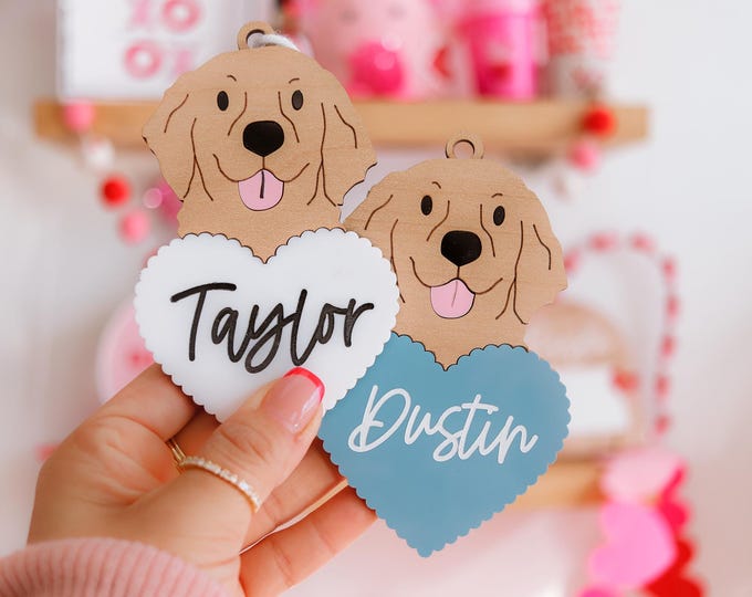 dog tag, dog lover name tag, golden retriever bag charm,  name tag for boy, valentines gift for dog lover, puppy name