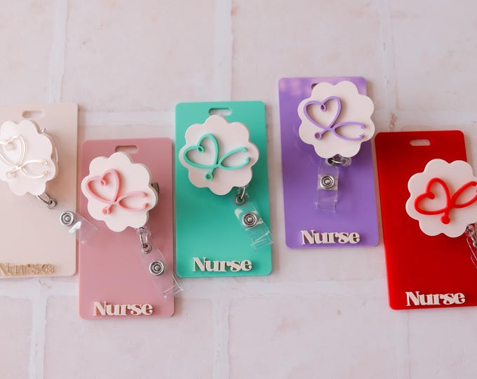 Nurse Badge Reel, Stethoscope ID Holder for nurses, Retractable ID Holder with an acrylic stethoscope, Badge reel for nurses, CNA's and RNs