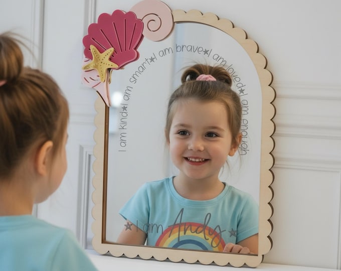 Affirmation mirror, self love, girls room decor, personalized decor, gift for her, baby shower gift, girly decor