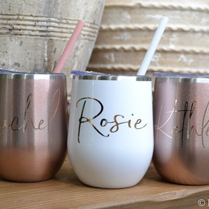 Rose gold Wine tumbler, custom wine glasses, personalize wine glasses, wine glass, wine gift, bridesmaid proposal, bridesmaid gift, wine cup image 2