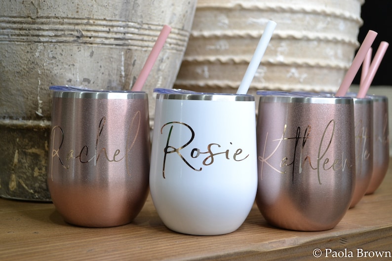 Rose gold Wine tumbler, custom wine glasses, personalize wine glasses, wine glass, wine gift, bridesmaid proposal, bridesmaid gift, wine cup image 2