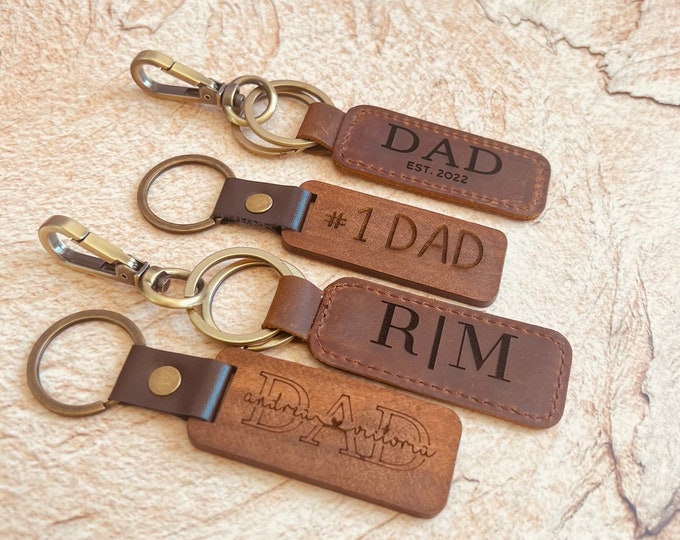 Personalized leather keychain, key ring, Personalized wood keychain, personalized gift for him or her, Father's Day gift