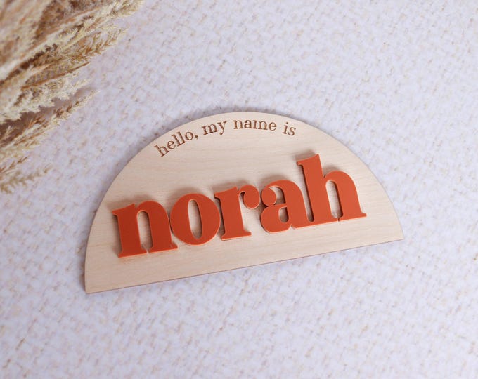 Custom Birth Announcement Hello My Name Is Baby Name Sign | Baby Shower Gift, Hello World, Boho Rainbow Wood Name Sign, Keepsake for Newborn
