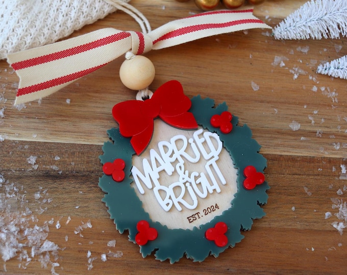 Newlywed Christmas Ornament First Christmas Married Ornament Personalized Couples Ornament Married and Bright Ornament 2024 Holiday Keepsake