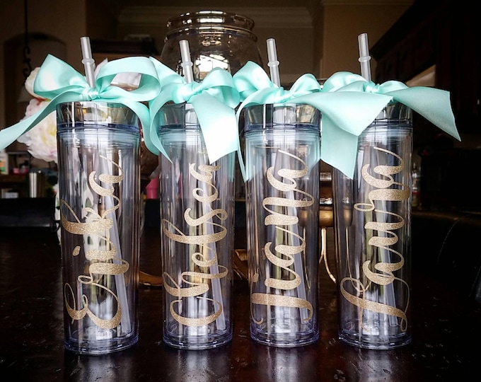 Personalized tumbler, gold wedding, mint wedding, bachelorette party, bridesmaid tumbler